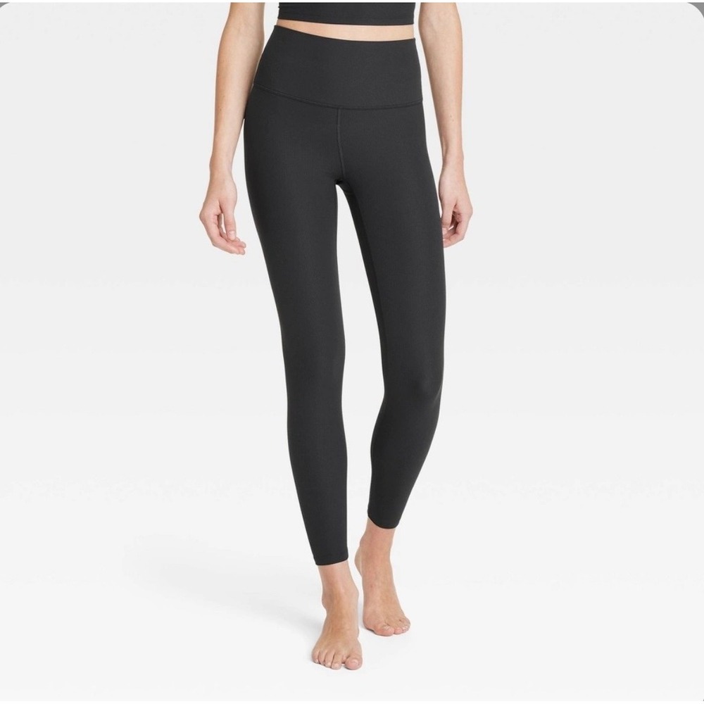 All In Motion Everyday Soft Ribbed Leggings Black High Rise 7/8 Length Small